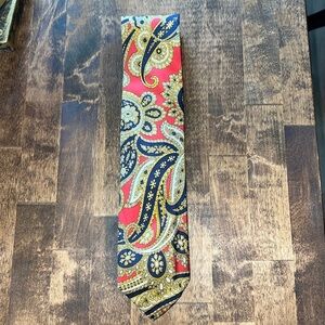 CHRISTIAN DIOR Vintage Silk Tie Red Navy Yellow  Paisley Print